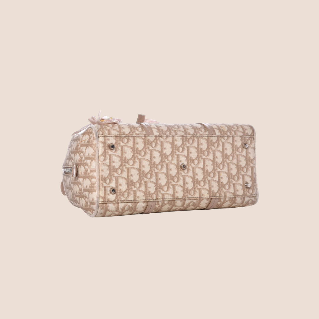 CHRISTIAN DIOR BEIGE & ROSE TROTTER ROMANTIUQUE FLORAL BOSTON BAG