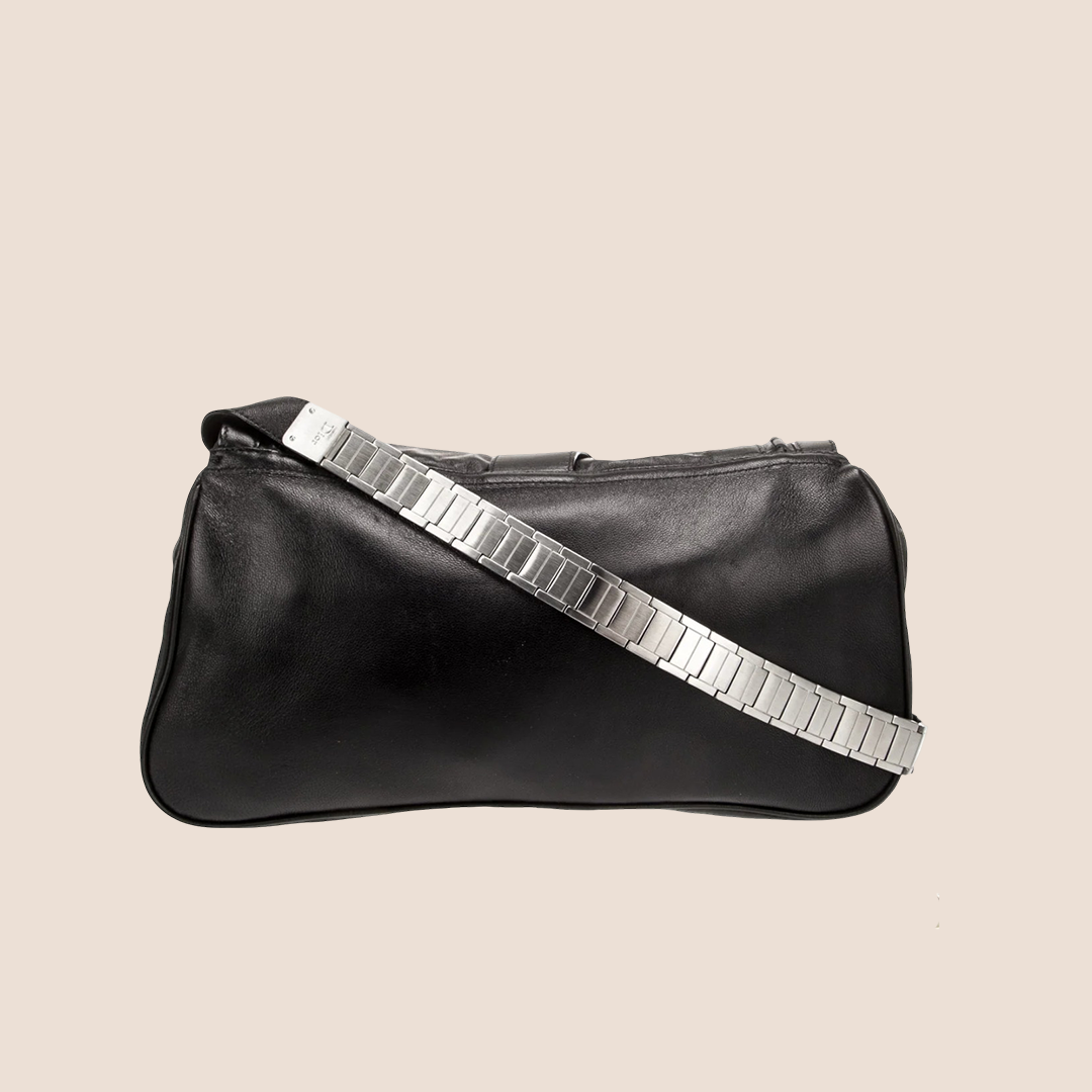 CHRISTIAN DIOR 2006 LIMITED EDITION WATCH CHAIN BLACK GAUCHO SADDLE BAG