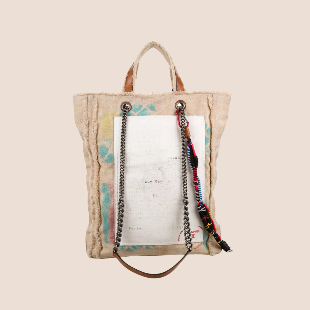 CHANEL 2014 BEIGE MULTICOLOR GRAFFITI TOTE BAG