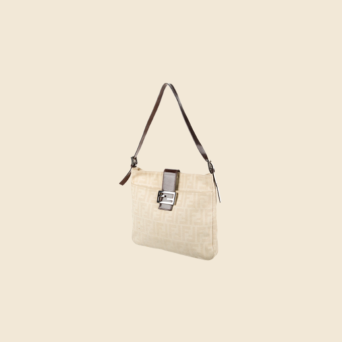FENDI CREAM ZUCCA SHOULDER BAG