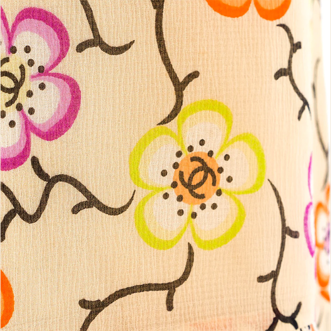 CHANEL LOGO FLORAL SILK SKIRT