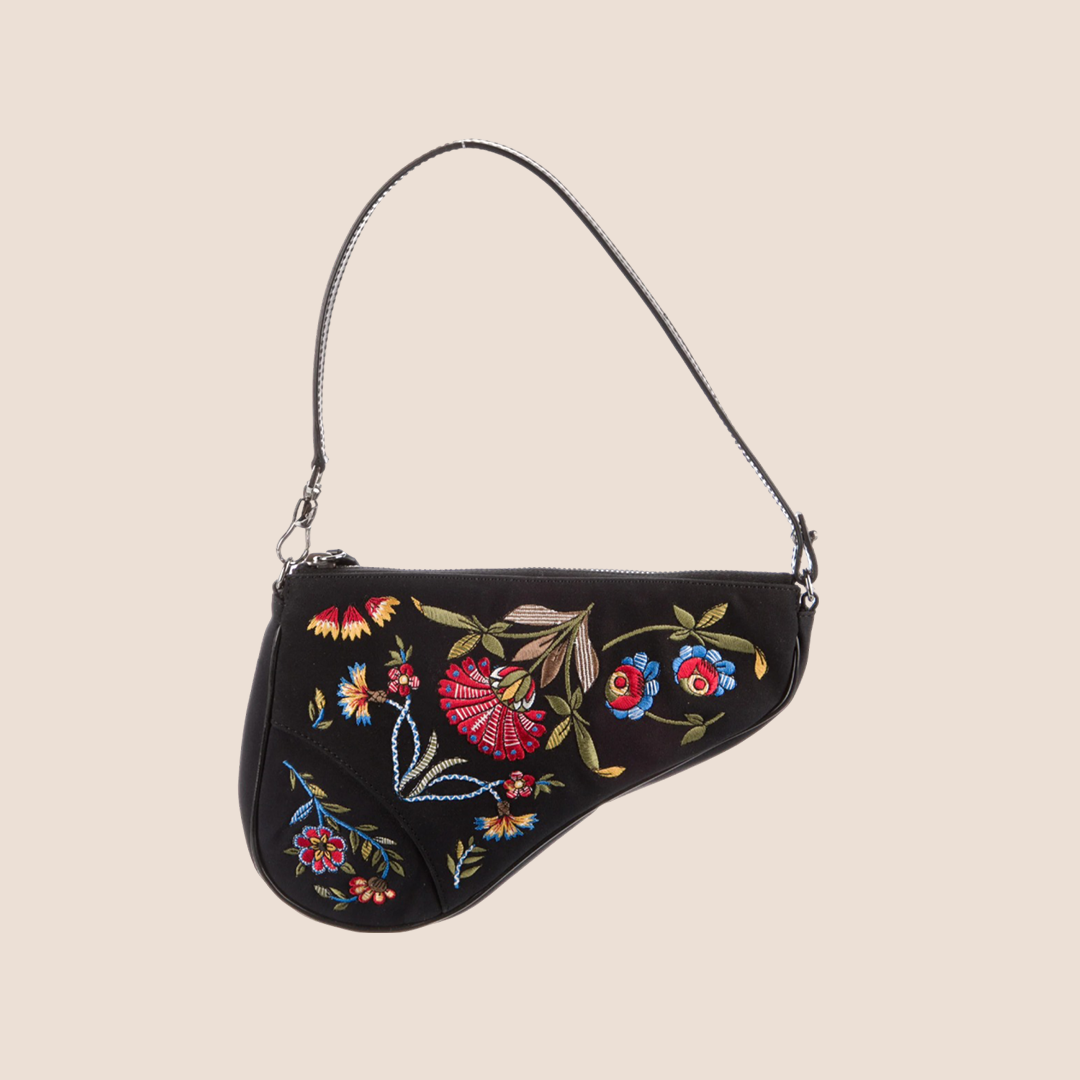 diorRIMOWA ショルダーバッグ CHRISTIAN DIOR 2002 FLORAL EMBROIDERED BLACK MINI SADDLE BAG – RDB