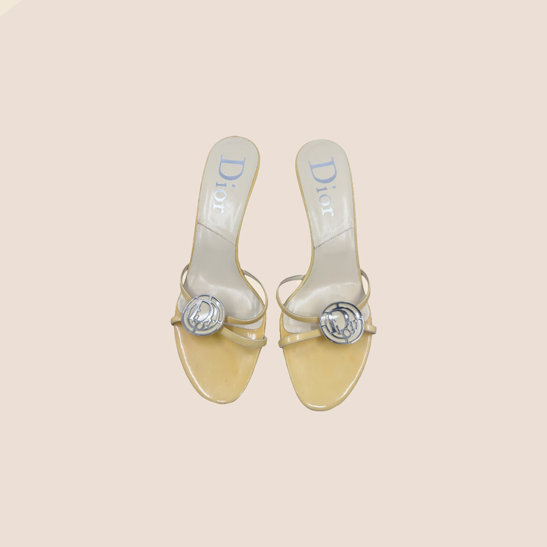 CHRISTIAN DIOR PASTEL YELLOW LOGO STRAP SANDALS