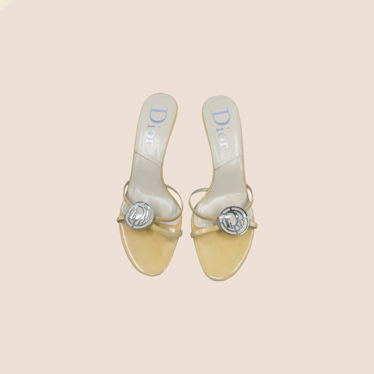 CHRISTIAN DIOR PASTEL YELLOW LOGO STRAP SANDALS