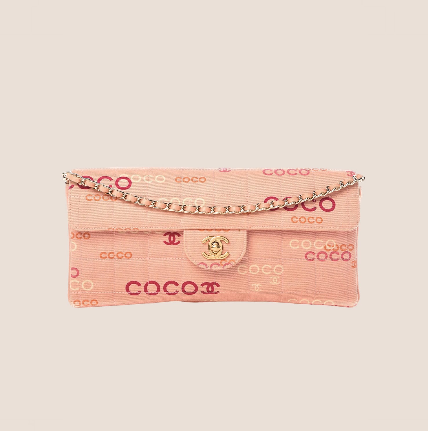 CHANEL PINK CANVAS CHOCOLATE BAR EAST WEST FLAP BAG – RDB