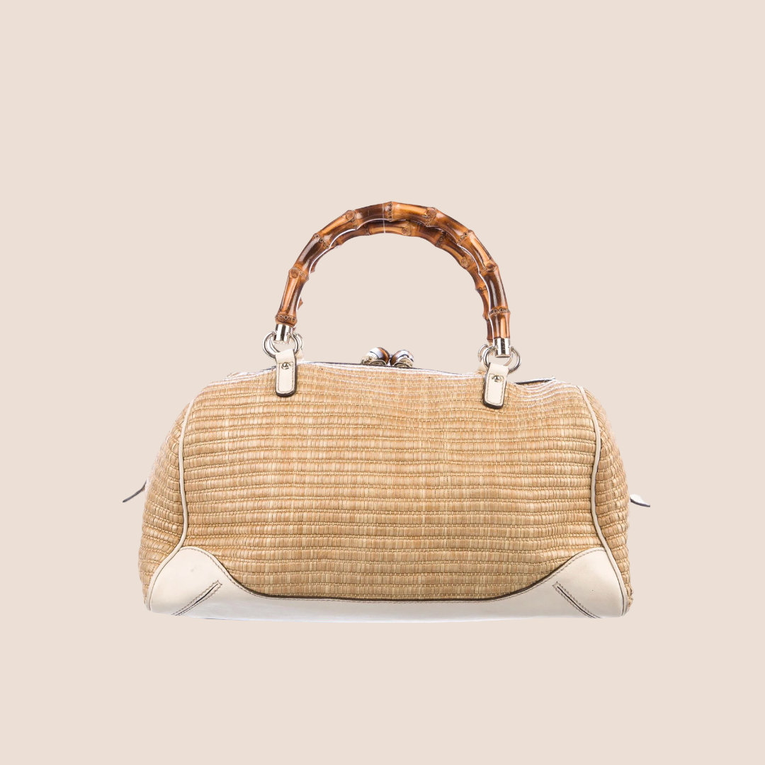 GUCCI 2000 BAMBOO STRAW HANDLE BAG