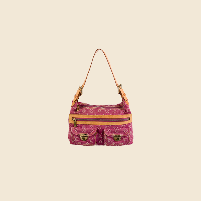 Auth Louis Vuitton Monogram Denim Baggy PM Shoulder Bag Pink M95212 Junk  5654F