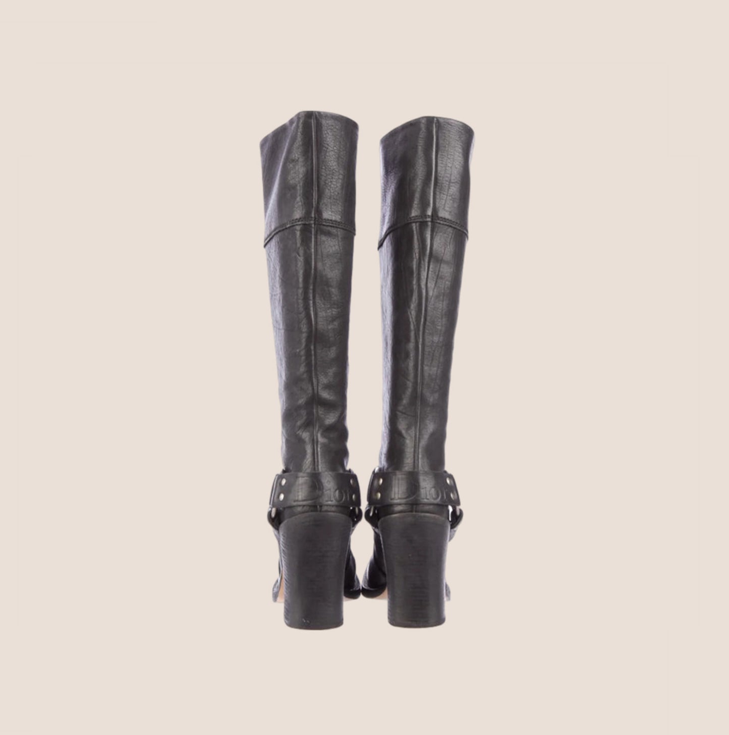 CHRISTIAN DIOR 2000 BLACK LEATHER HARNESS BOOTS
