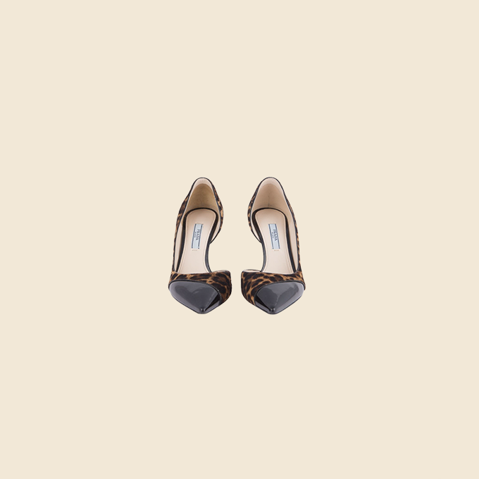 PRADA BLACK PATENT LEATHER & LEOPARD PRINT PUMPS