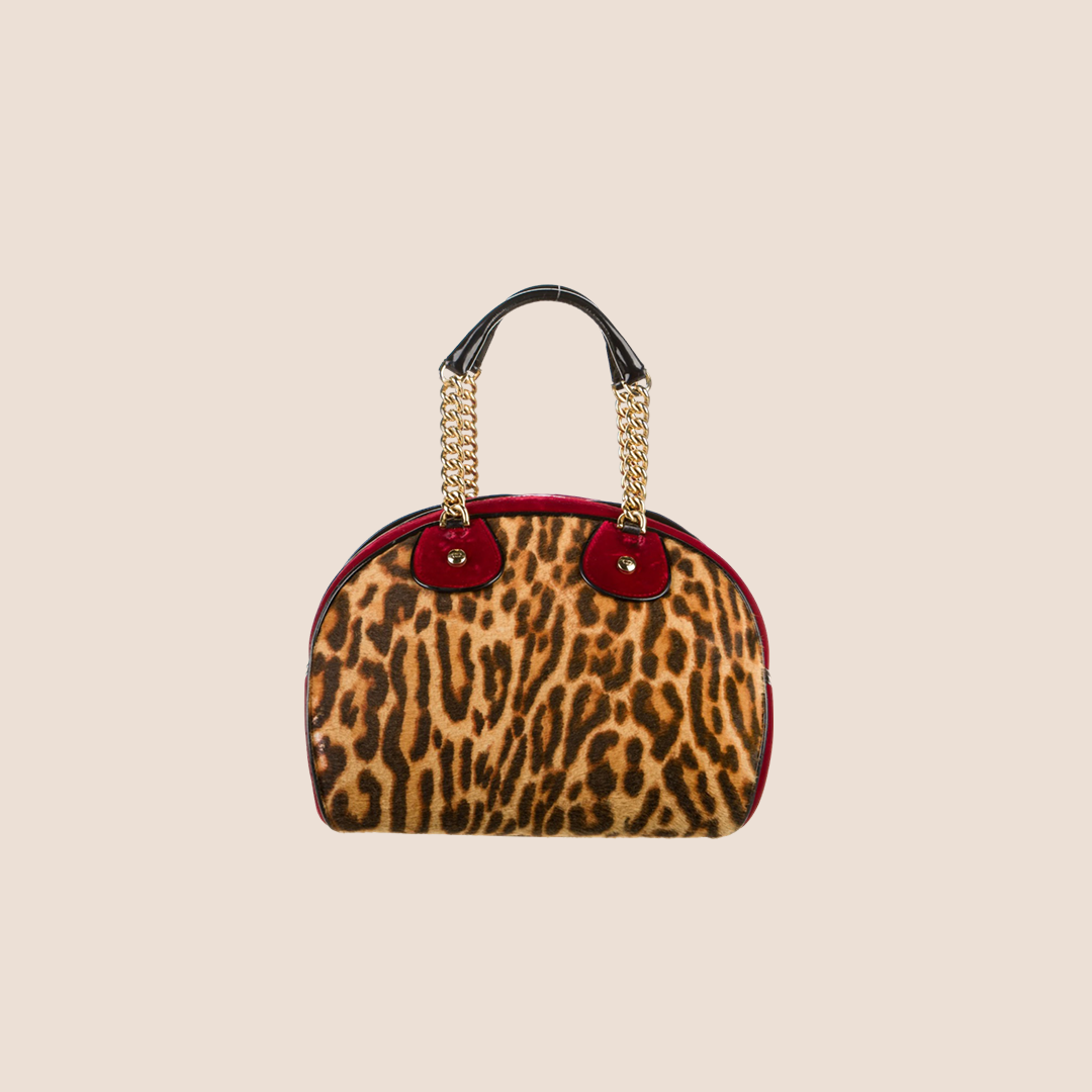 CHRISTIAN DIOR 2004 LEOPARD PRINT PONY HAIR GAMBLER BAG