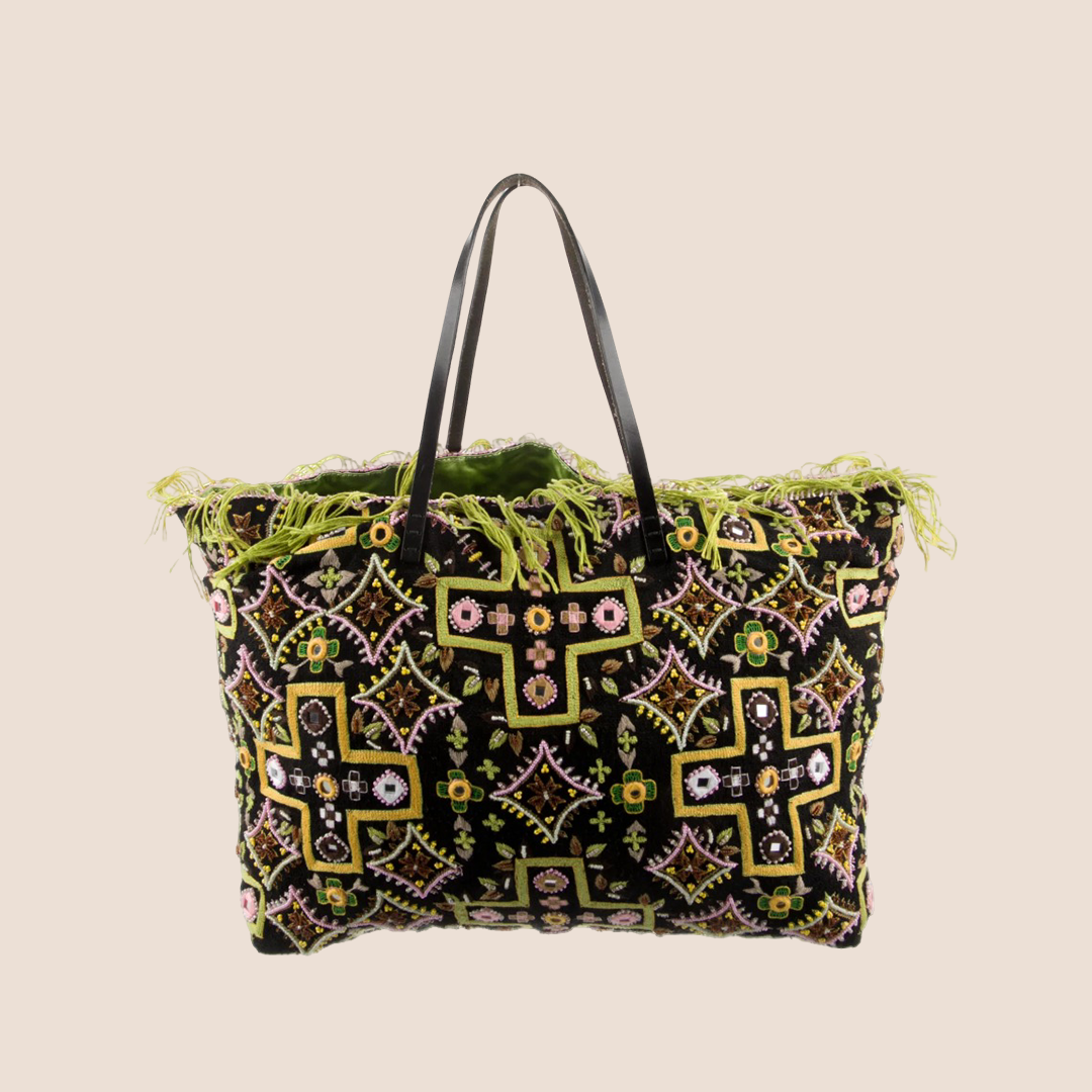 FENDI 2000 BEADED FRINGE TOTE BAG