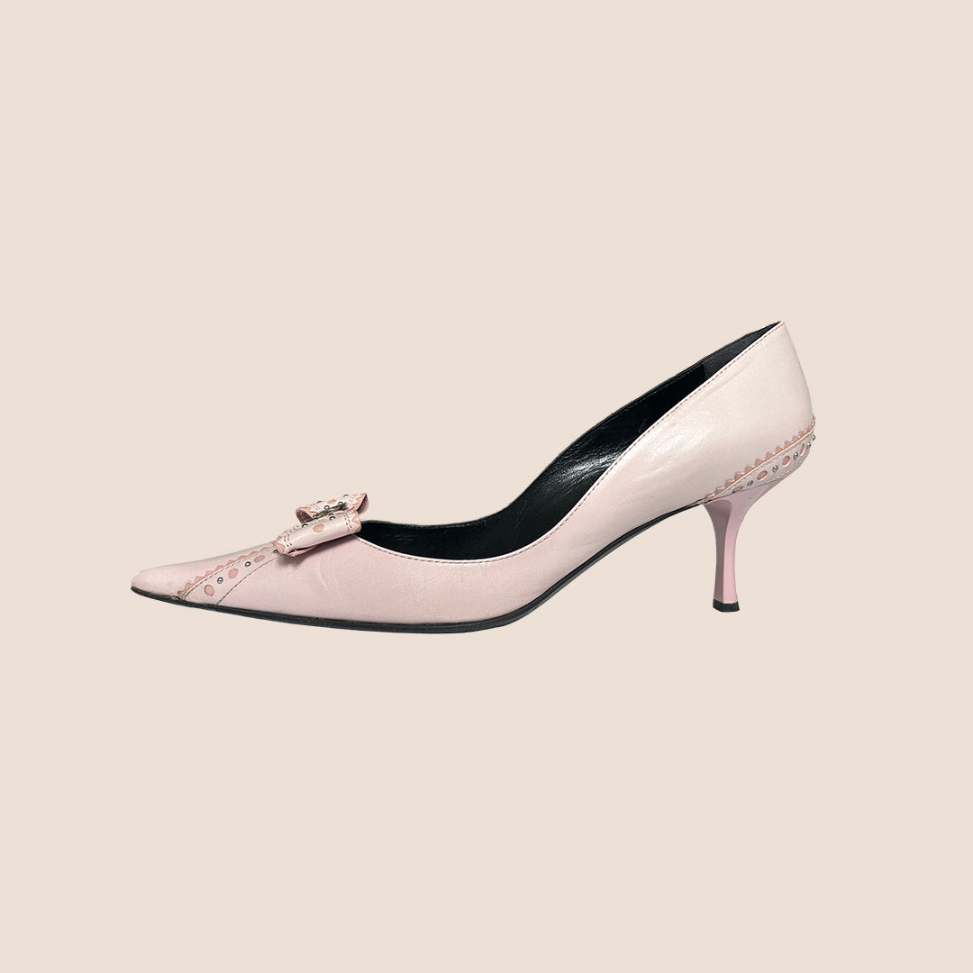 CHRISTIAN DIOR PINK BOW LEATHER PUMPS