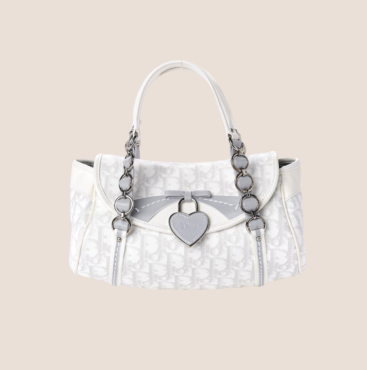 CHRISTIAN DIOR 2007 WHITE & GREY ROMANTIQUE TROTTER HANDBAG