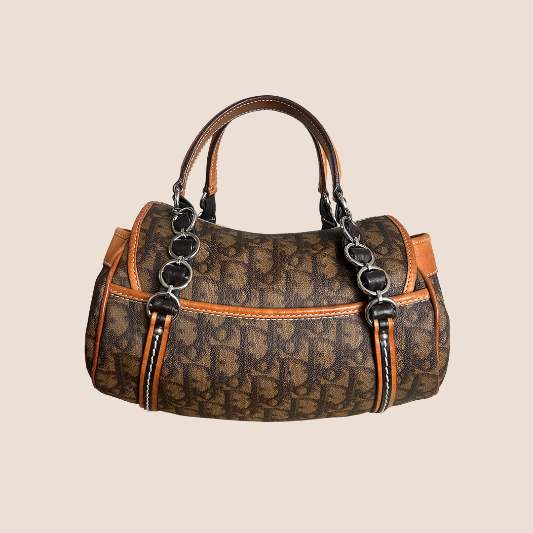 CHRISTIAN DIOR BROWN ROMANTIQUE MINI HEART CHARM HANDBAG