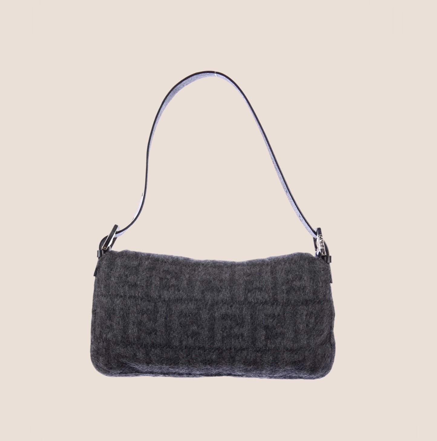 FENDI GREY ZUCCA WOOL BAGUETTE BAG