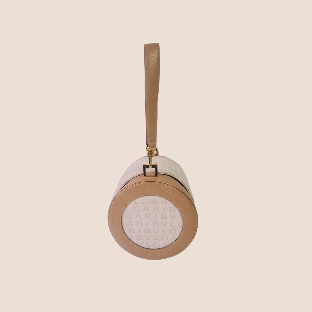 BVLGARI 2000s BEIGE LOGO MINI CYLINDER BAG