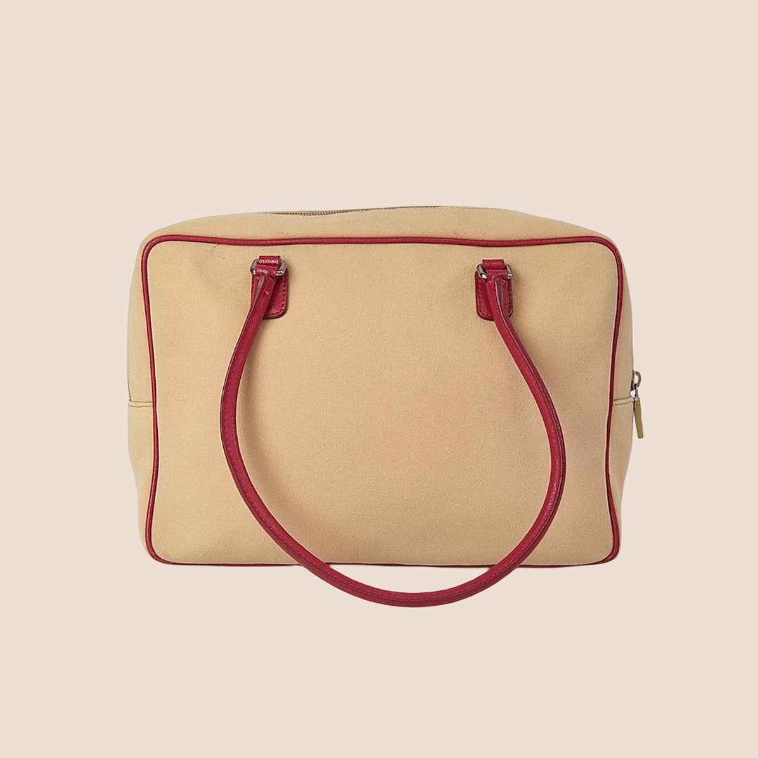 MIU MIU 2000s RED LEATHER TRIM HANDBAG