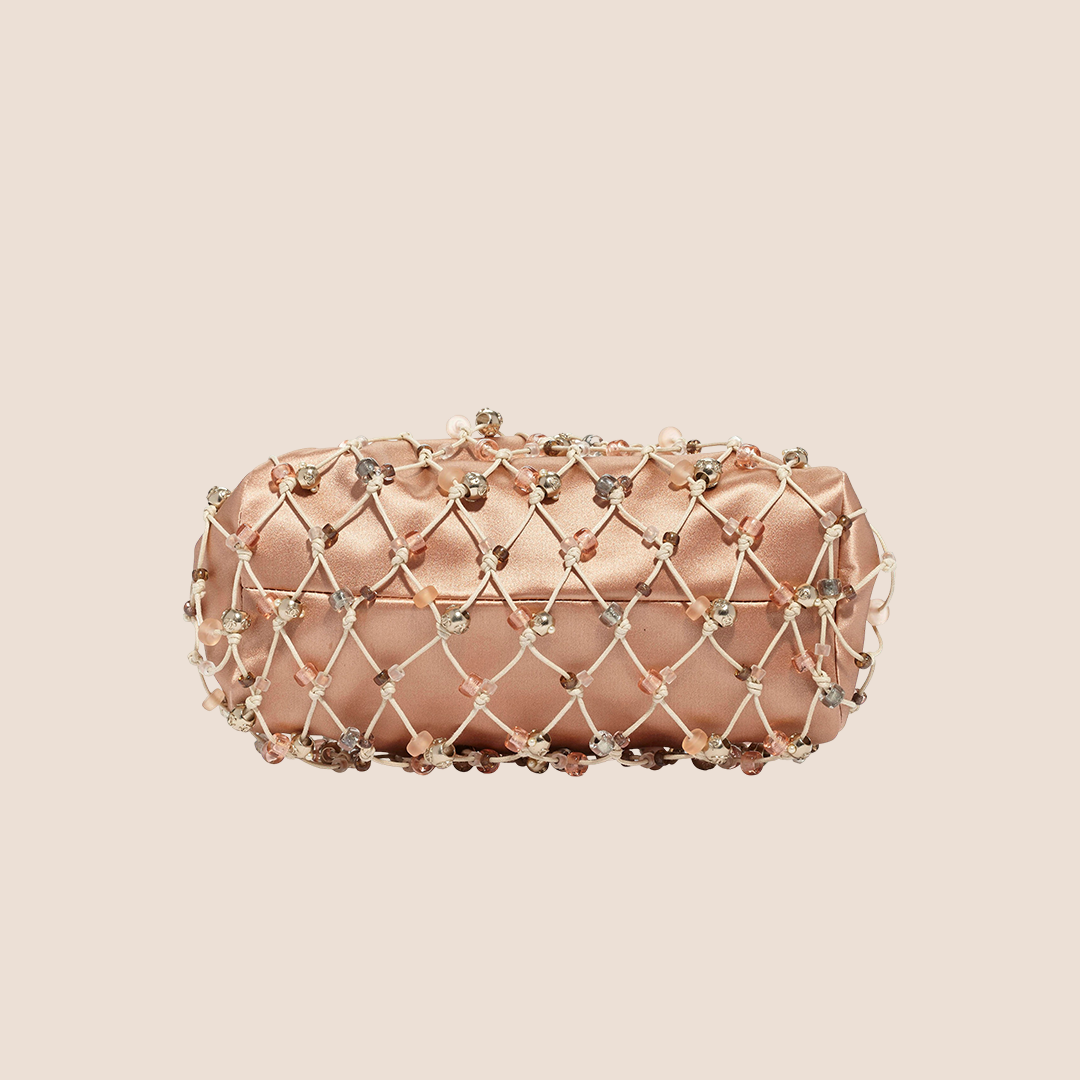 CHANEL 2004 BLUSH SATIN & BEADED CROCHET EVENING BAG