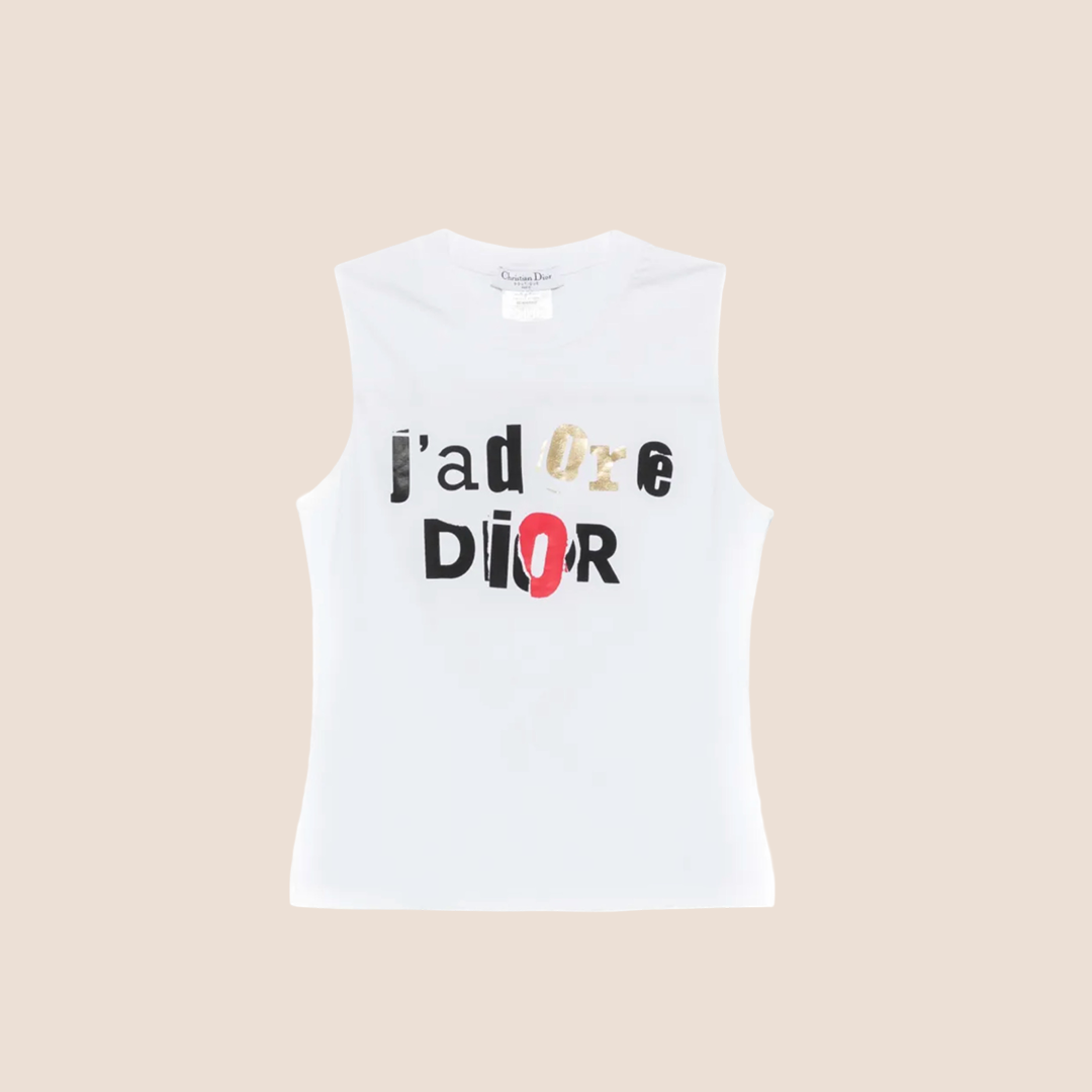 CHRISTIAN DIOR "J'ADORE DIOR" NEWSPAPER CLIP SPELL OUT LOGO TOP