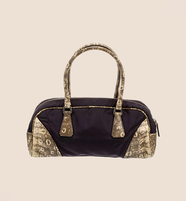 PRADA PURPLE TESSUTO NYLON LIZARD EMBOSSED BOWLER BAG