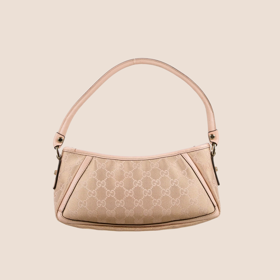 GUCCI GG CANVAS BEIGE LEATHER TRIM ABBEY SHOULDER BAG