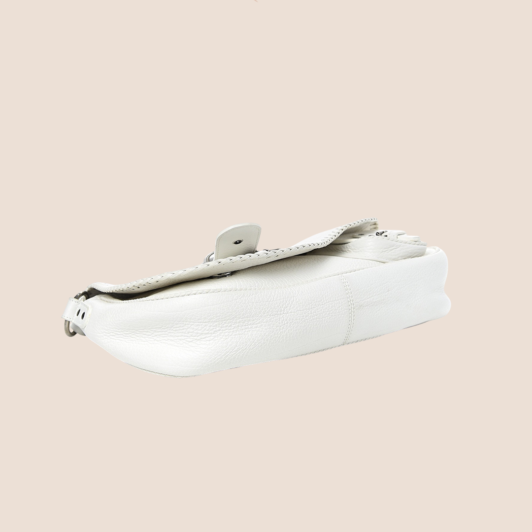 CHRISTIAN DIOR WHITE CALFSKIN BRAIDED GAUCHO DOUBLE SADDLE BAG