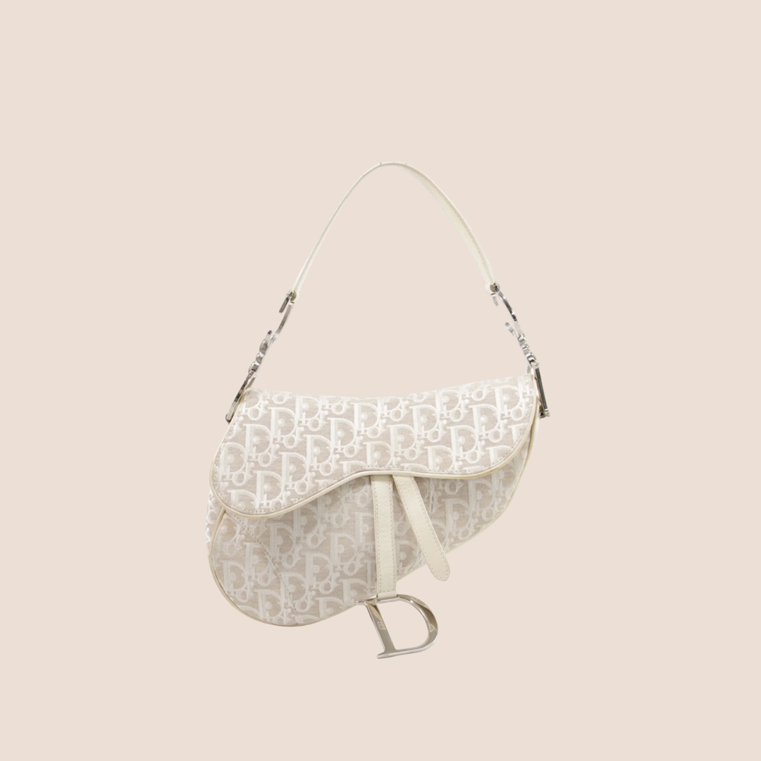 CHRISTIAN DIOR WHITE & CREAM TROTTER SADDLE BAG