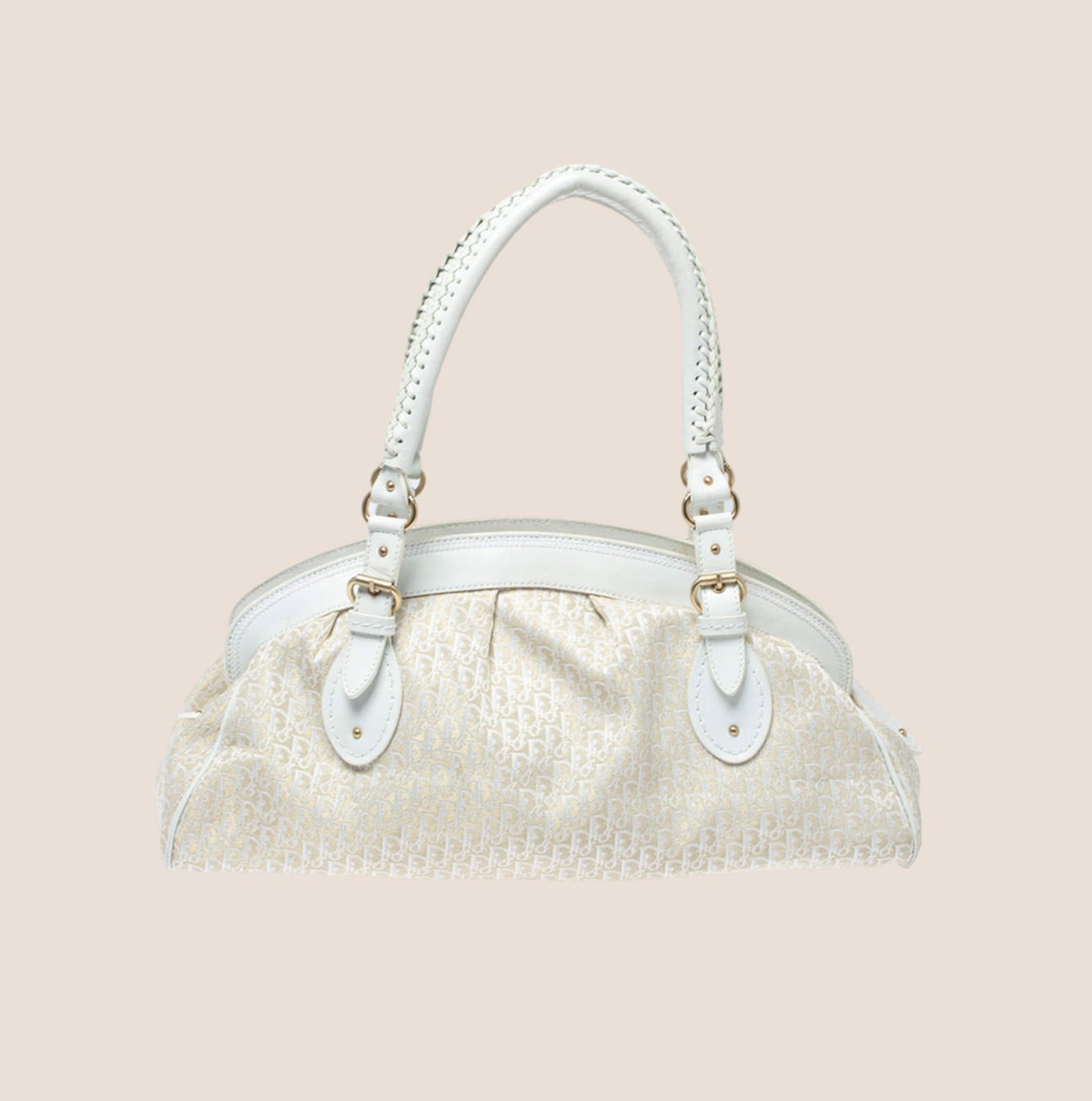 CHRISTIAN DIOR WHITE & BEIGE DIORISSIMO CANVAS SATCHEL