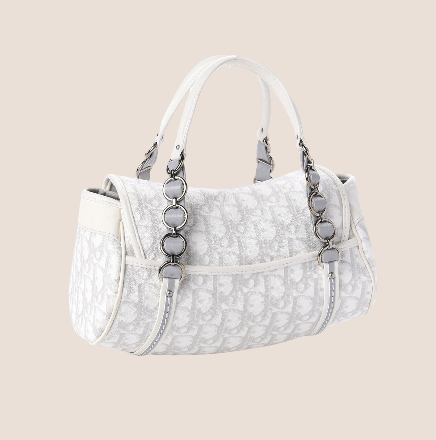 CHRISTIAN DIOR 2007 WHITE & GREY ROMANTIQUE TROTTER HANDBAG