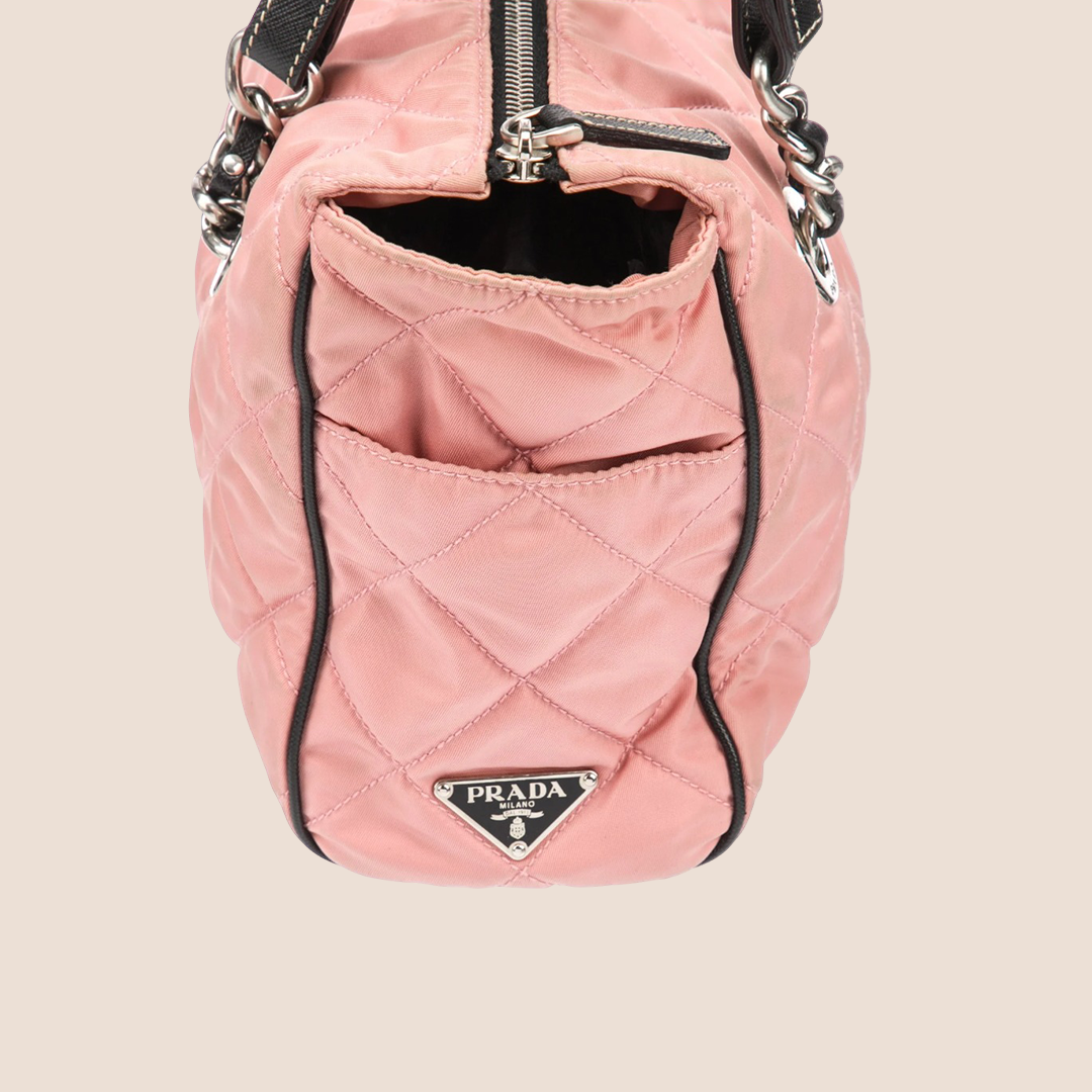 PRADA 2000 PINK QUILTED TESSUTO CHAIN BAG
