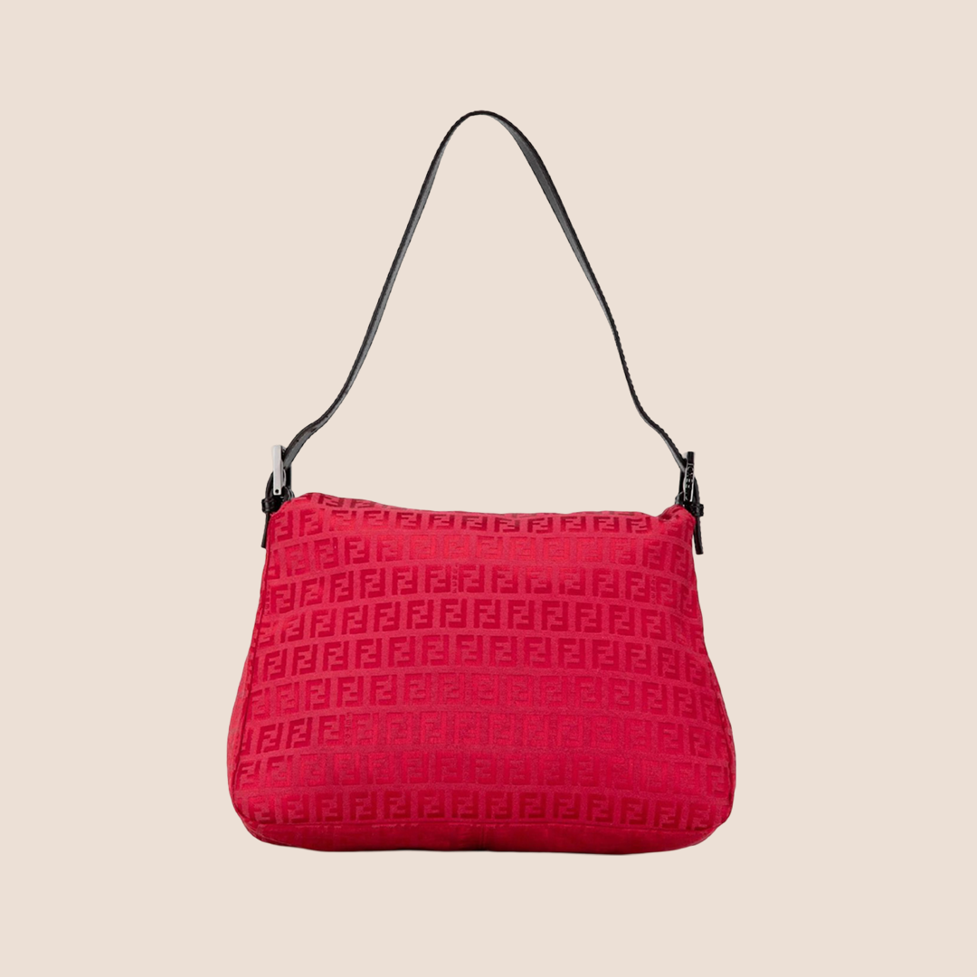 FENDI RED ZUCCHINO CANVAS MAMMA BAGUETTE BAG