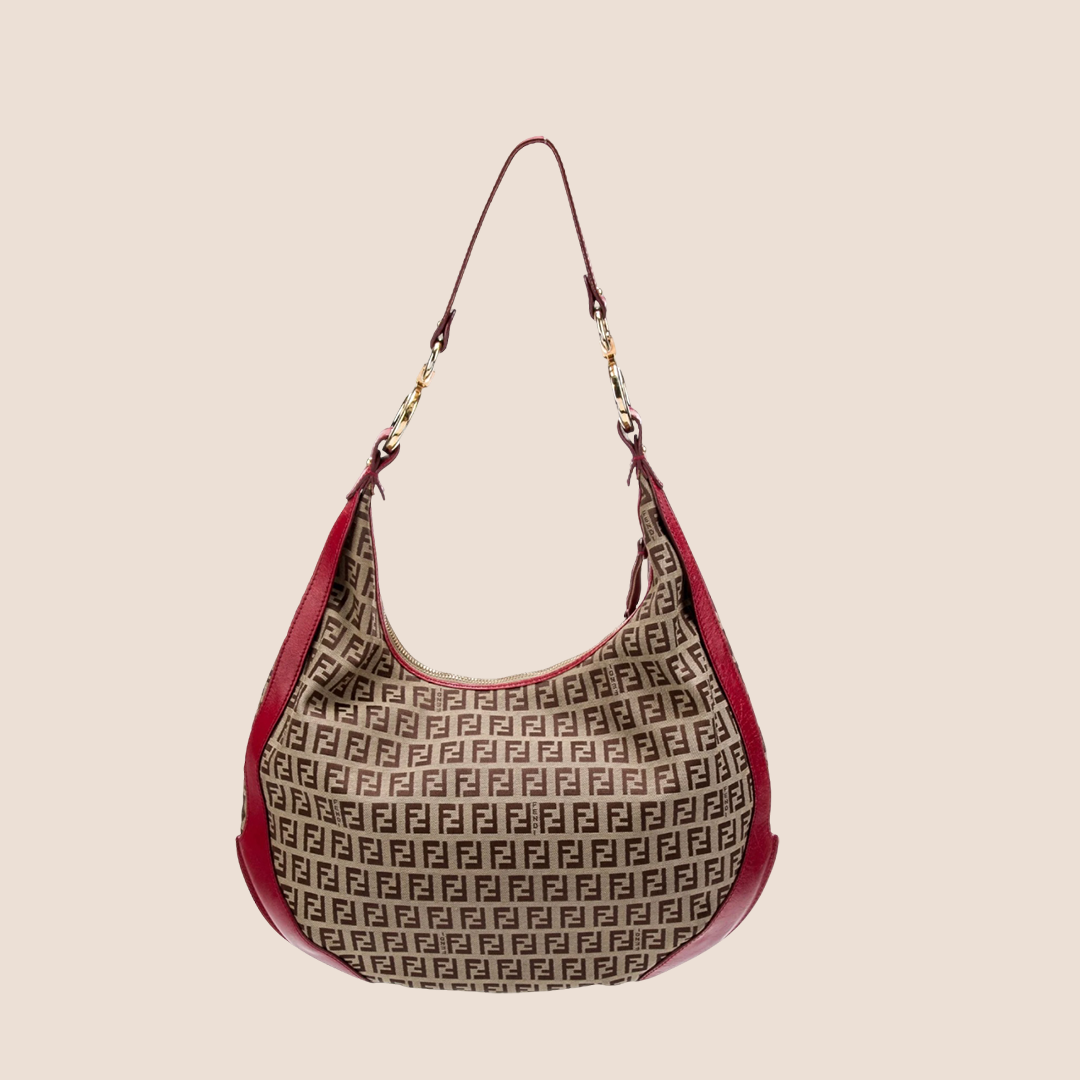 FENDI RED & BROWN ZUCCHINO CHEF HOBO BAG