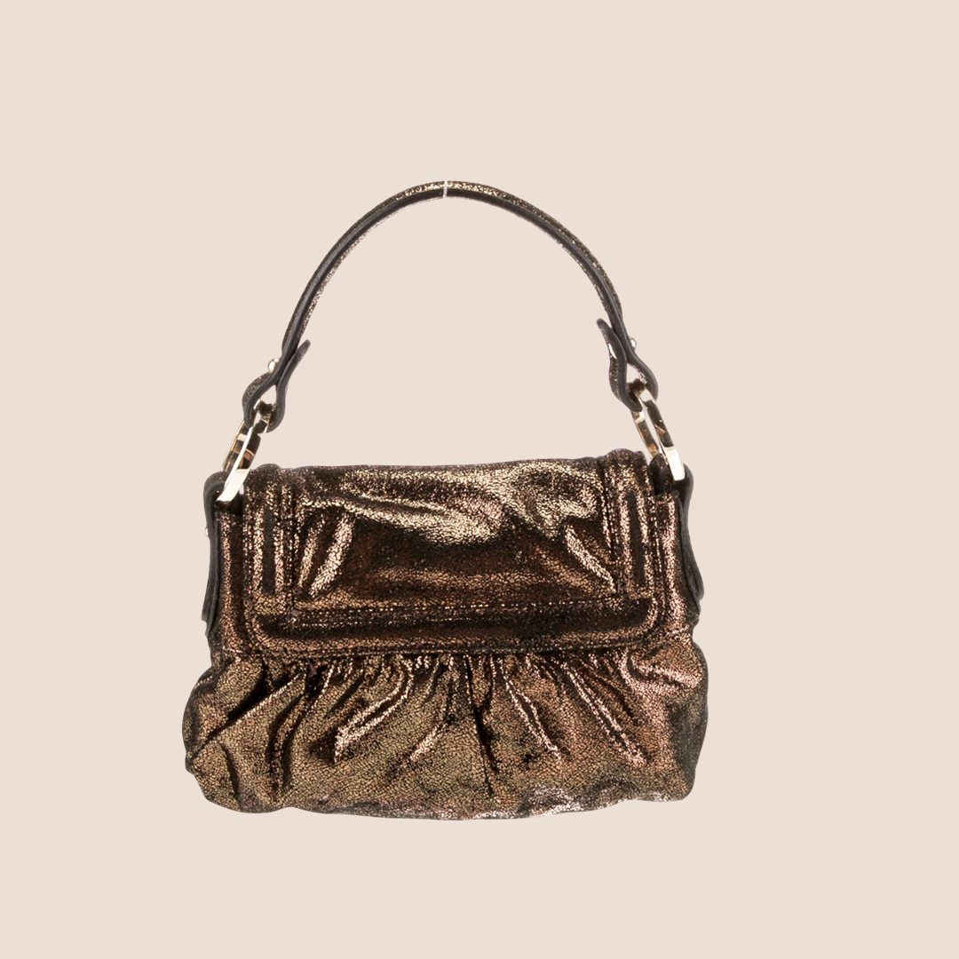 FENDI METALLIC CHOCOLATE BROWN GLITTER MINI CHEF BAG