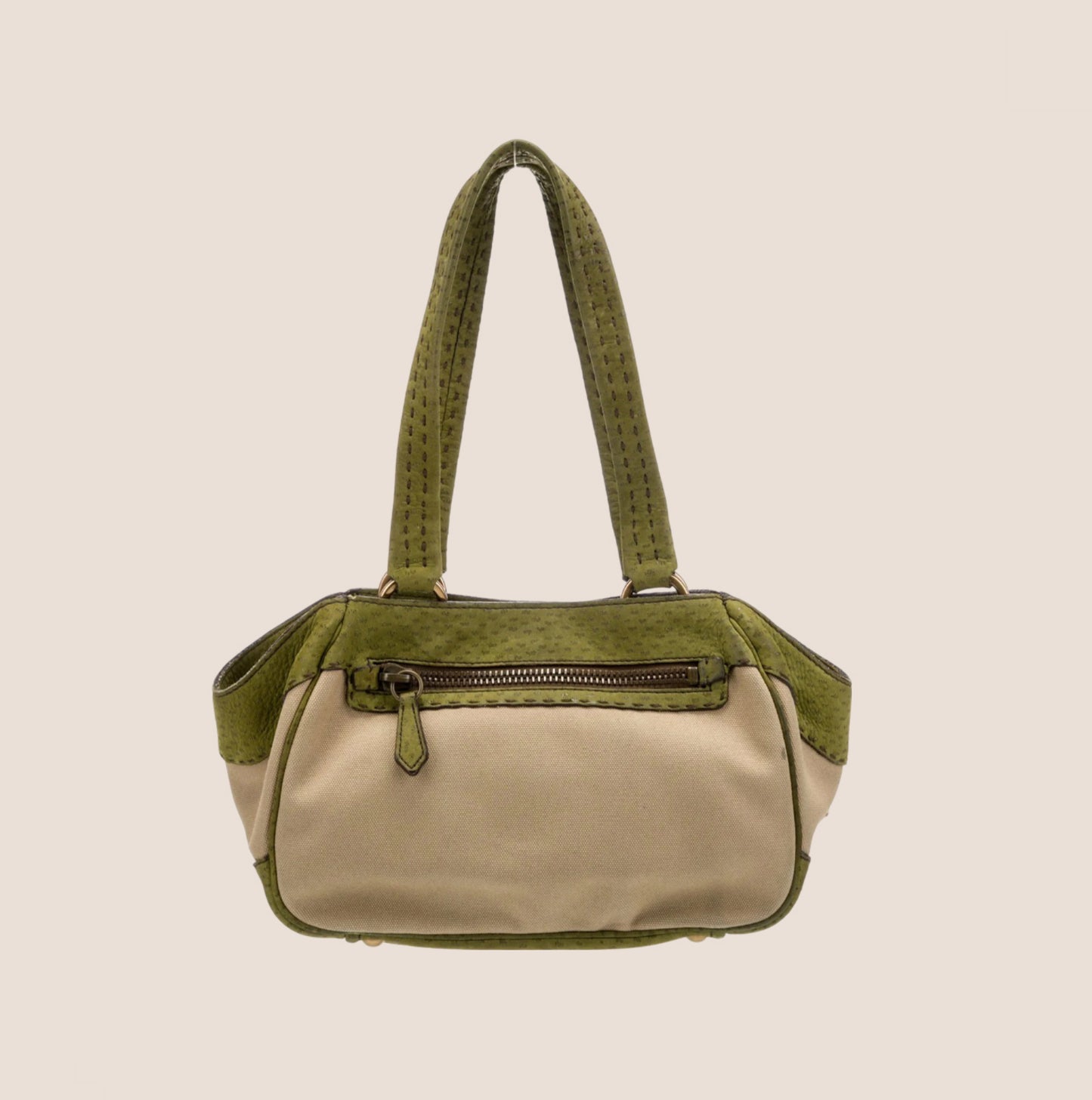 PRADA 2000 STAPATA PECCARY-TRIM CANAPA TOTE BAG