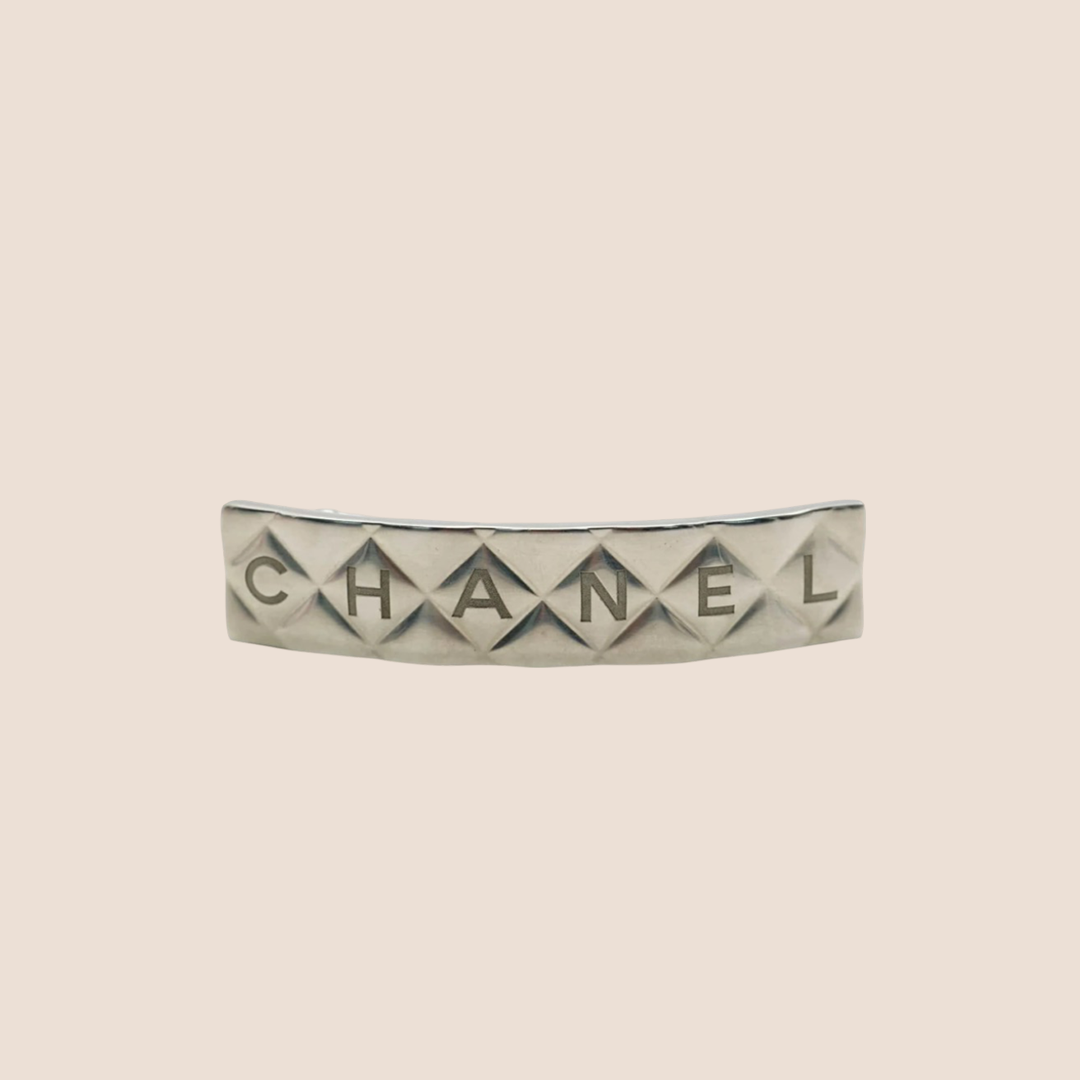CHANEL 1990s SILVER LOGO HAIR BARRETTE