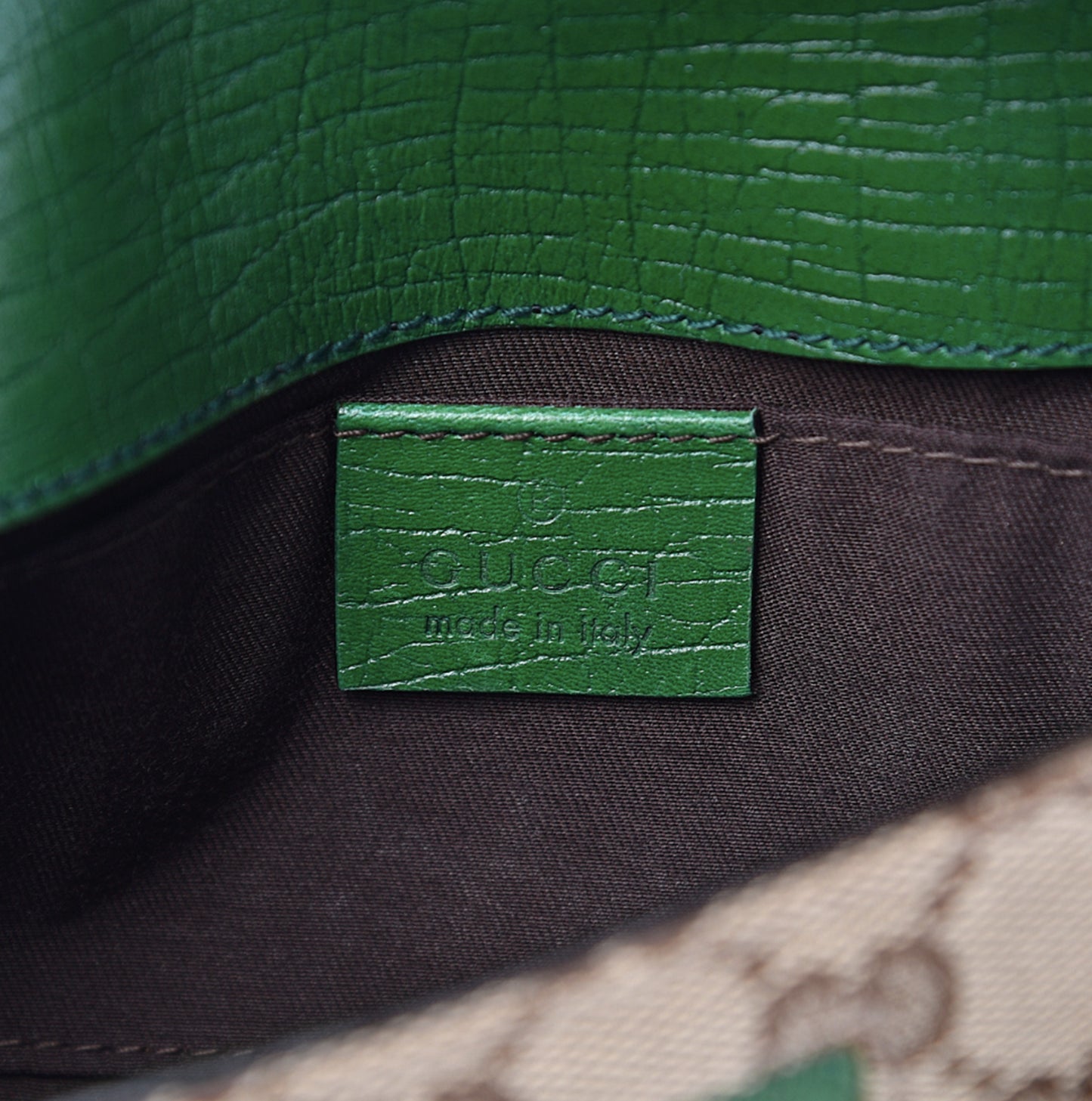 GUCCI BROWN & GREEN GG MONOGRAM HORSEBIT CHAIN CLUTCH BAG