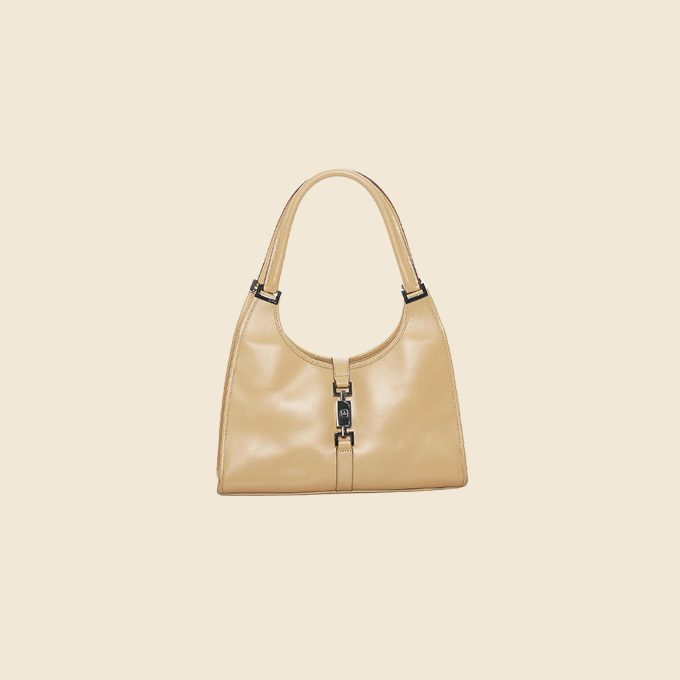 GUCCI CREAM LEATHER BARDOT BAG