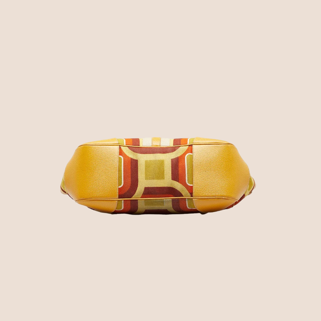 PRADA YELLOW MULTICOLOR CANVAS PRINTED HANDBAG
