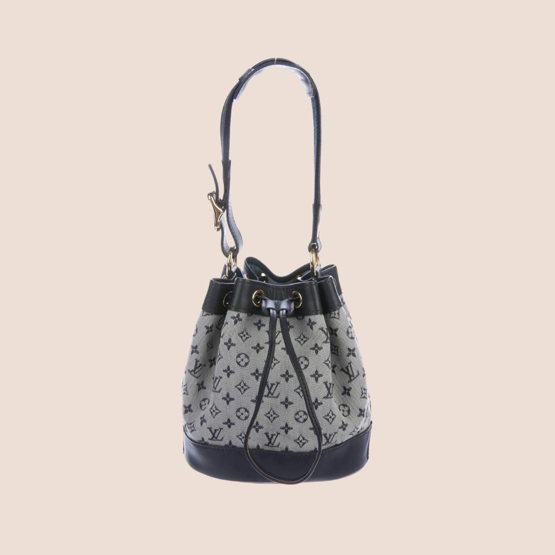 LOUIS VUITTON GREY BLUE MINI LIN NOELIE BUCKET BAG