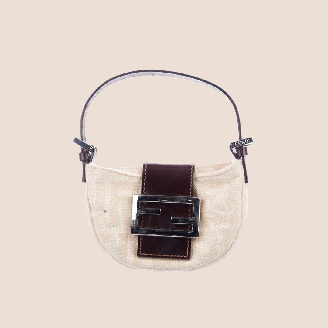FENDI CREAM ZUCCA MINI CROSSANT BAG