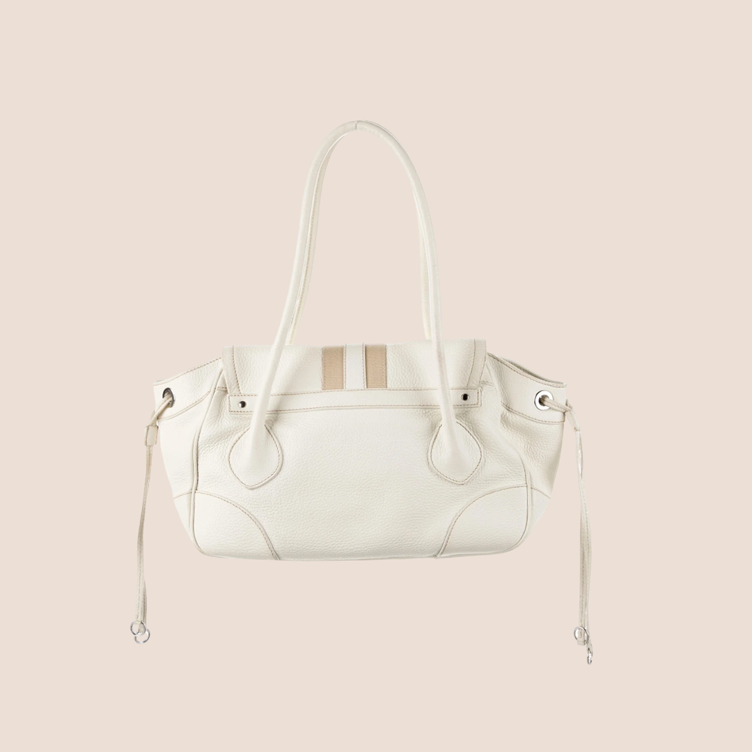PRADA 2000 WHITE VITELLO LEATHER STRIPE BAG