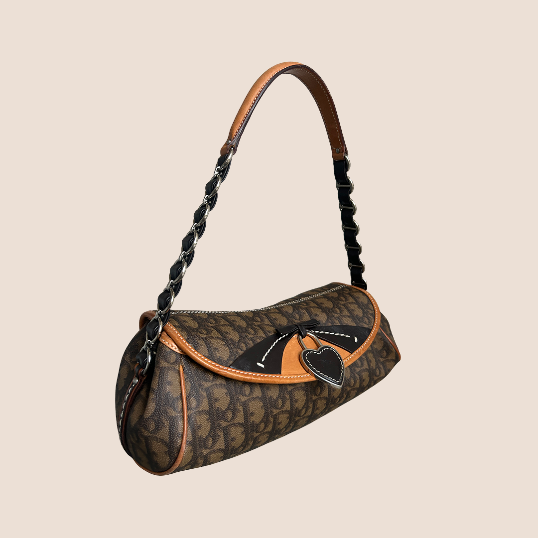 CHRISTIAN DIOR BROWN TROTTER ROMANTIQUE BAGUETTE BAG