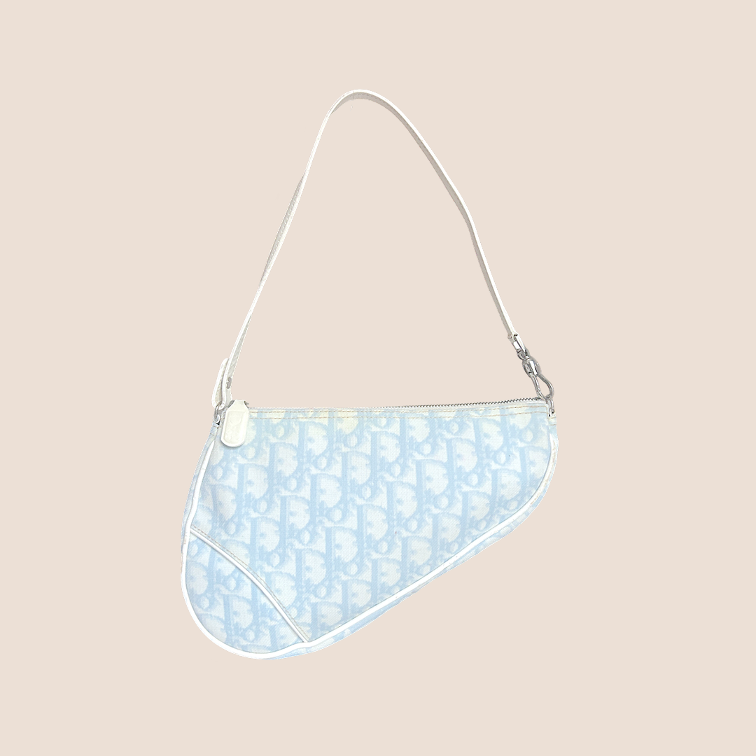 CHRISTIAN DIOR BABY BLUE OBLIQUE CANVAS SADDLE BAG RDB