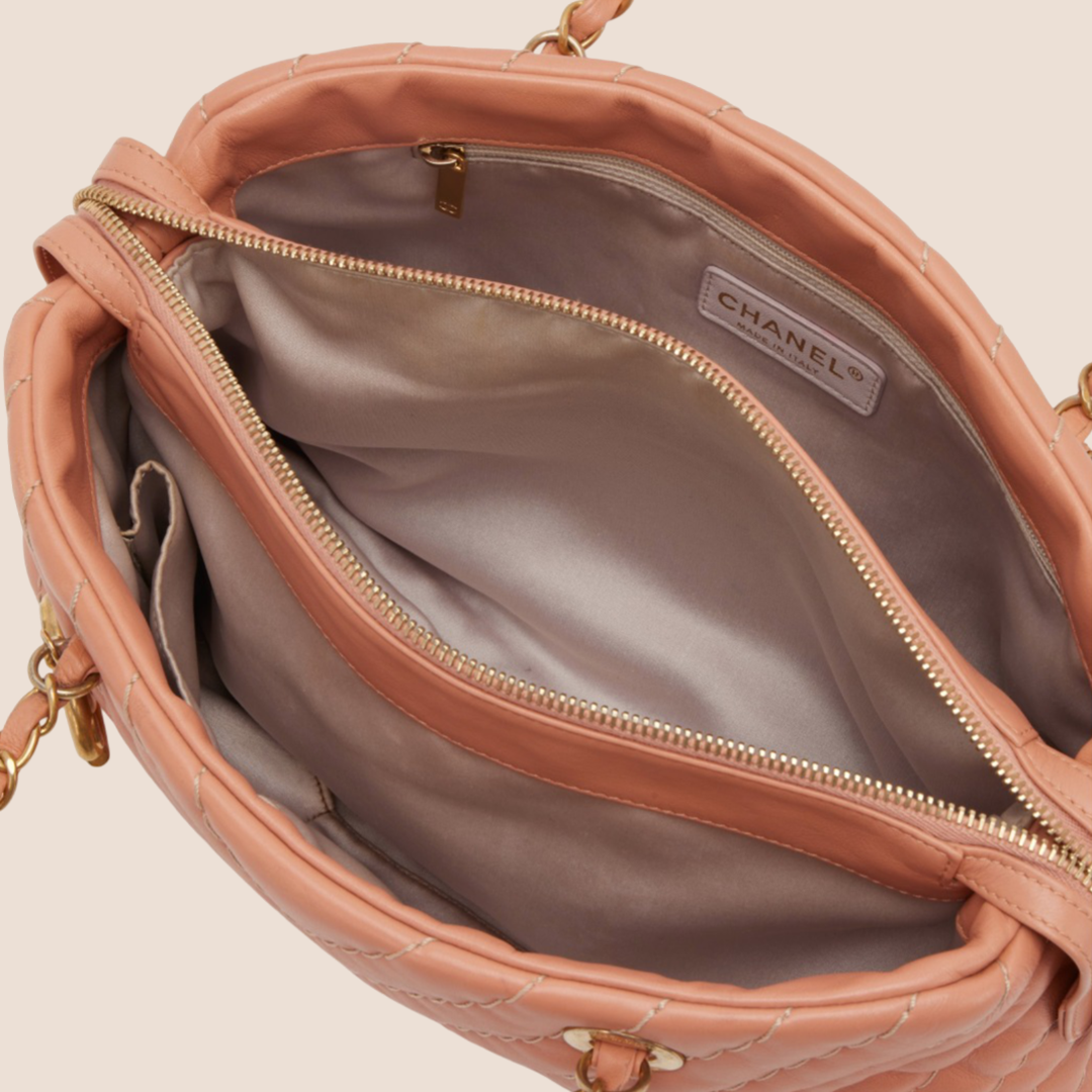 CHANEL PINK LEATHER CHEVRON V-STITCH TOTE BAG