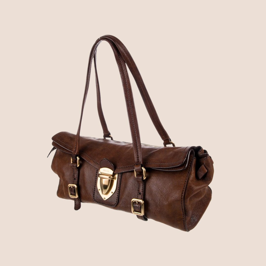 PRADA 2000 BROWN LEATHER FLAP SATCHEL