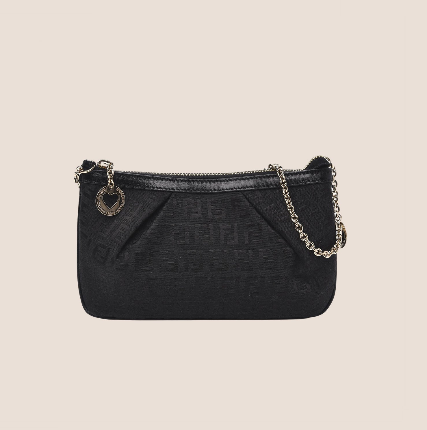 FENDI BLACK ZUCCHINO CANVAS CHARM CHAIN POCHETTE BAG – RDB