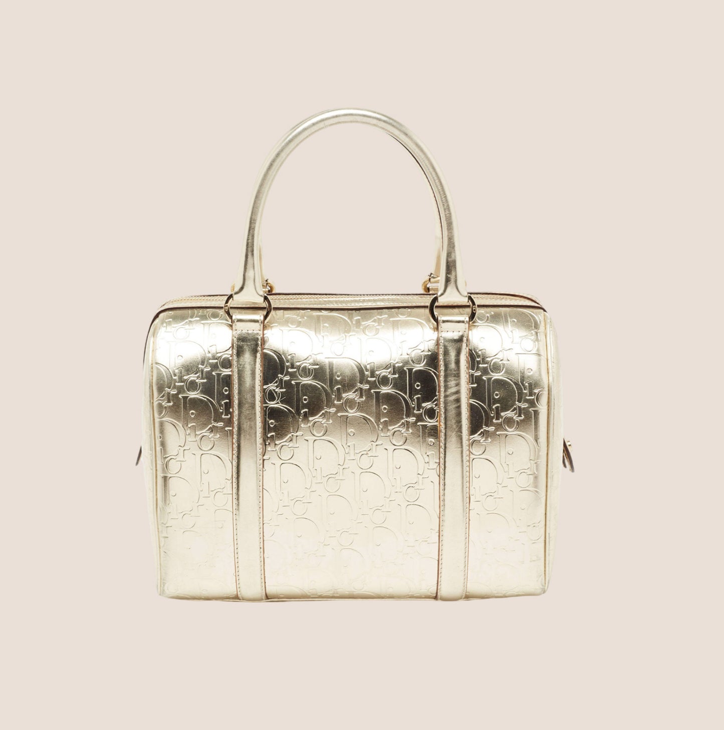 CHRISTIAN DIOR GOLD METALLIC TROTTER PATENT LEATHER BOSTON BAG