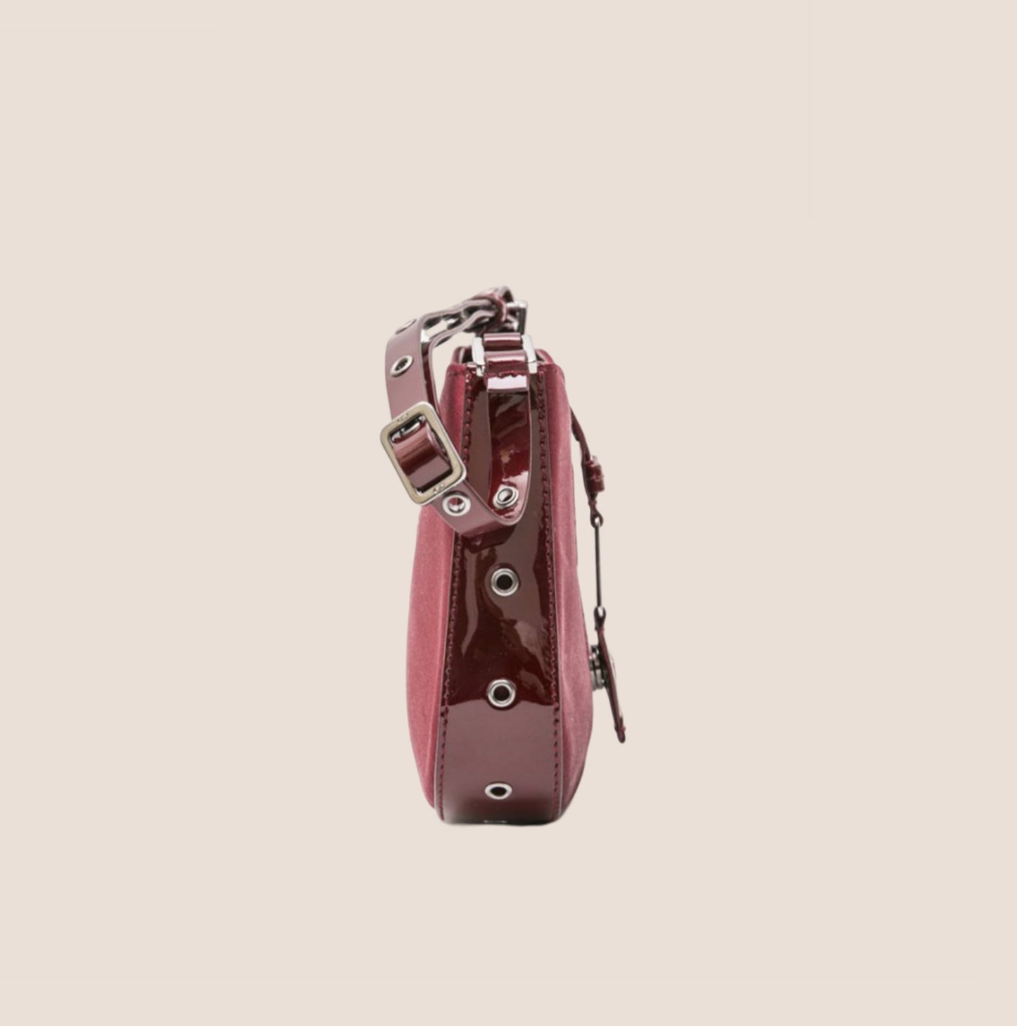 CHRISTIAN DIOR BURGUNDY SATIN & PATENT LEATHER MINI STREET CHIC HOBO BAG