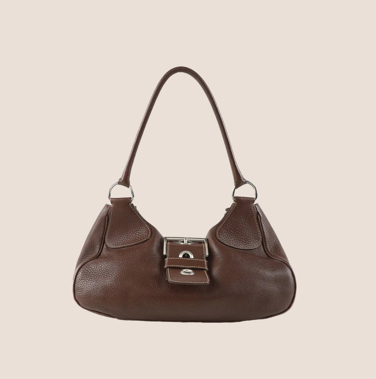 PRADA BROWN LEATHER BUCKLE MOON BAG