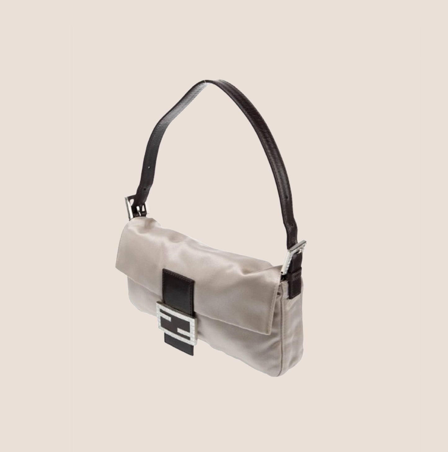FENDI 2009 SILVER SATIN CRYSTAL BAGUETTE BAG
